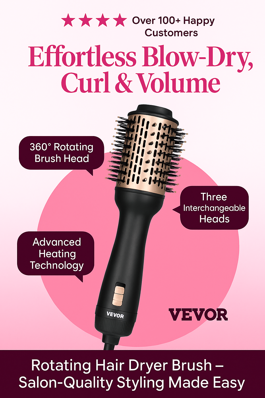 VEVOR Rotating Hair Dryer Brush – Salon-Quality Styling Made Easy